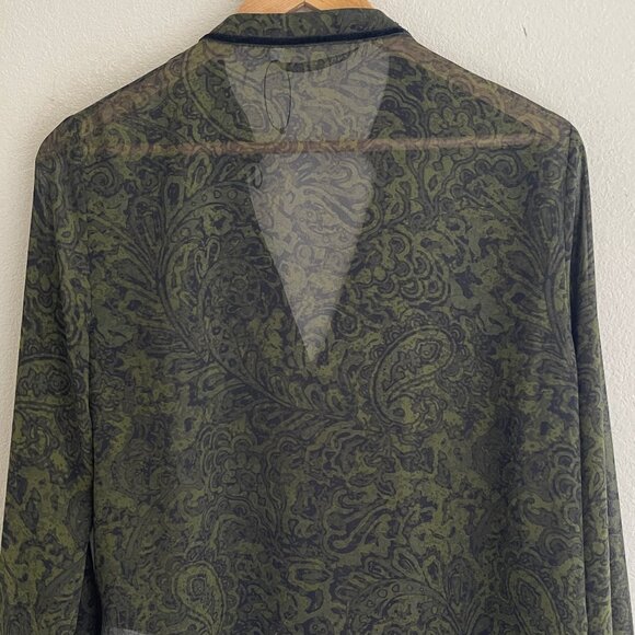ZARA Forest Green & Black Print Lightweight Button Down Blouse: NWOT! Medium - Picture 5 of 7